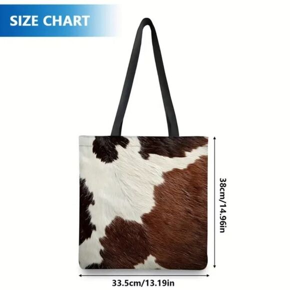 Cow Print Tote Bag with Black Handles Lightweight Shopping Bag - Picture 3 of 13